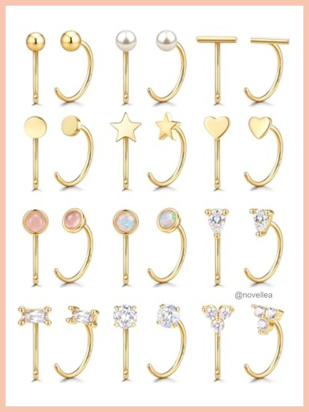 12 Pairs 14K Gold Plated Half Hoop Earrings Hypoallergenic Huggie Set
